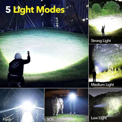 Rechargeable Led High Power Tactical Flashlight Aluminum Alloy Telescopic ZoomTorch Lamp for Outdoor Night Camping Fishing