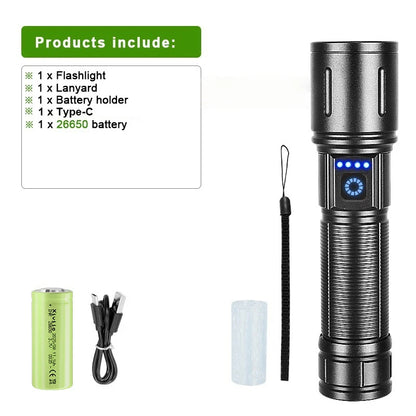 2025 NEW Ultra Bright LED Flashlight 85000000LM Strong Light Tactical Torch Rechargeable Portable Lamp Outdoor Camping Lantern