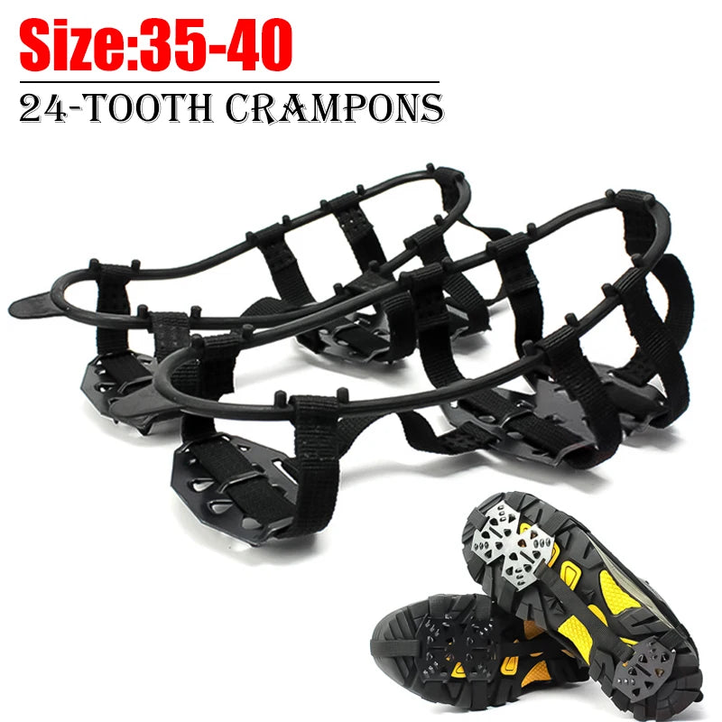1Pair 24 Teeth Anti-Slip Ice Grips Gripper Shoes Boot Hiking Ice Climbing Shoe Spikes Climbing Chain Crampons Shoes Cover