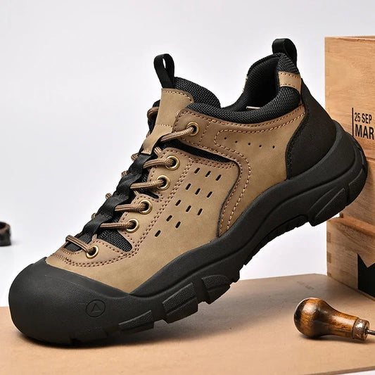 Men’s Leather Hiking Shoes – Outdoor Anti-Slip Climbing Sneakers with Thick Sole for Trekking & Casual Wear