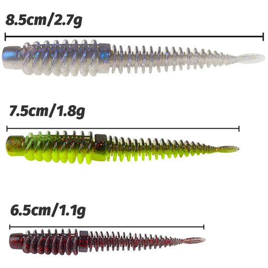 10PCS Soft Lures 6.5cm 7.5cm 8.5cm Thread TPE Worm Jig Hook Carp Fishing Tackle Pesca Swimbait Gear Fishy Flavor Kit Bait