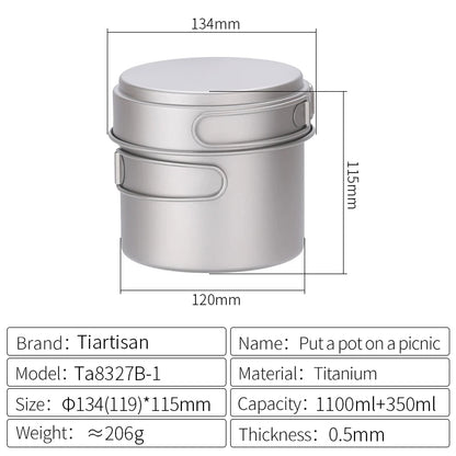 Tiartisan Titanium Folding Handle Camping Pot Frying Pan Set  Lightweight Portable Cookware Equipment For Outdoor Hiking Picnic