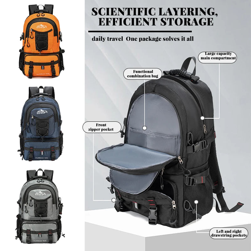 Travel backpack 40L waterproof lightweight outdoor hiking, men's and women's camping backpack