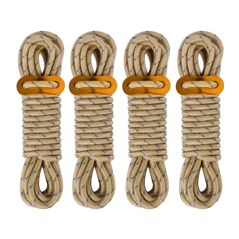 4Pcs 5mm Outdoor Tent Guyline Ropes 4M Reflective Camping Guy Lines with Adjuster Tensioner Camping Accessories for Tarp Canopy