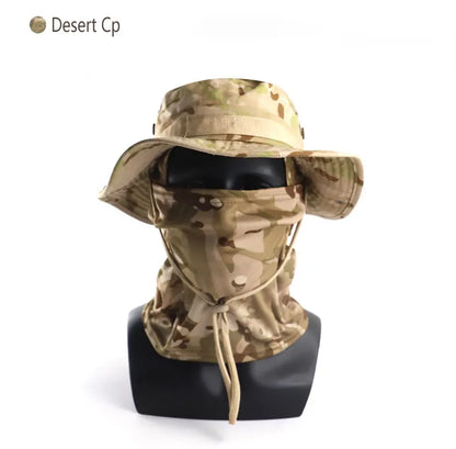 Women Men Hiking Fishing Boonie Hat Outdoor Sport Sun UV Protection Neck Face Camouflage Adjustable Bucket Caps and Mask