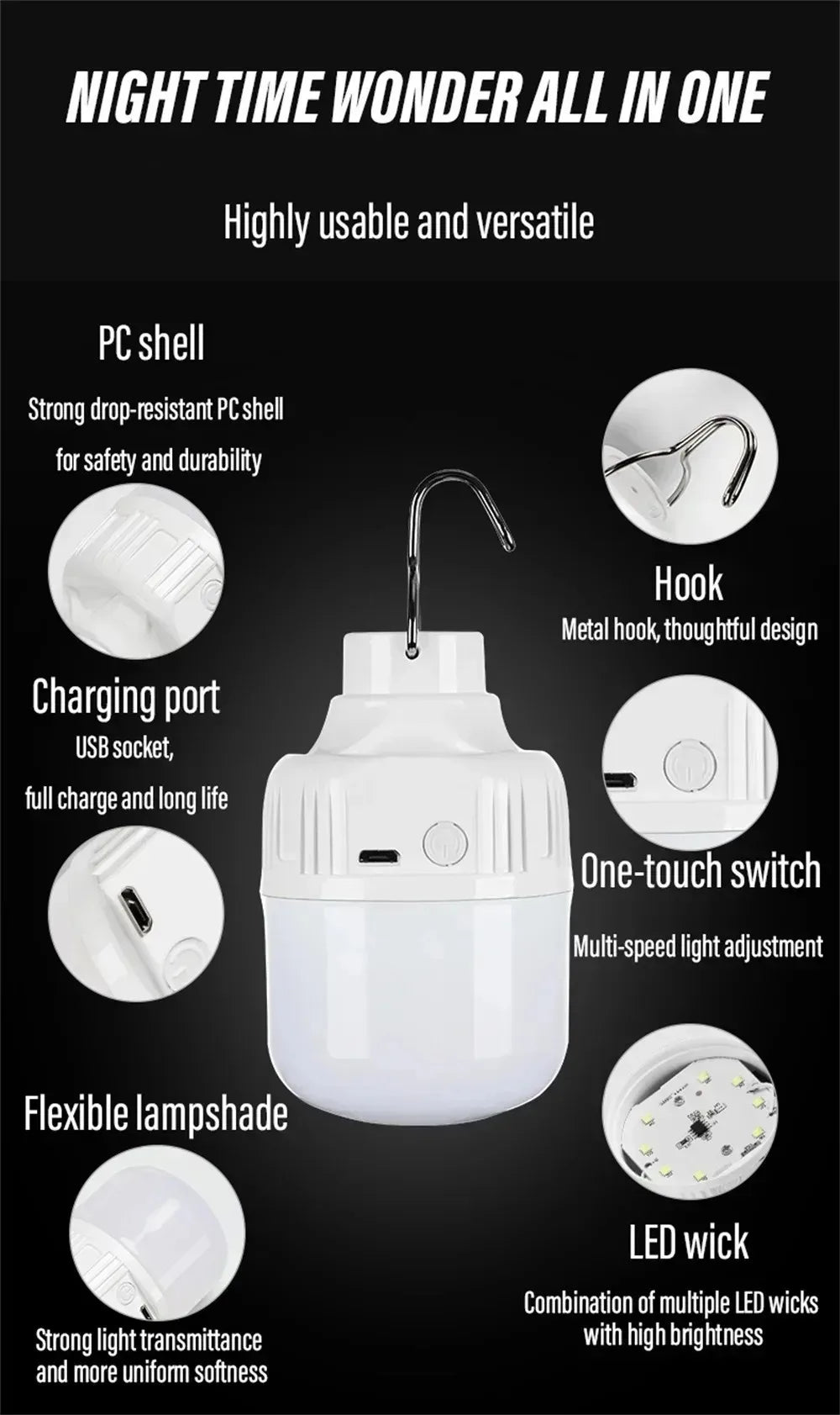 1-10PCS USB Rechargeable LED Camping Light Waterproof Portable High Power Outdoor Lantern for Hiking BBQ Emergency Hunting