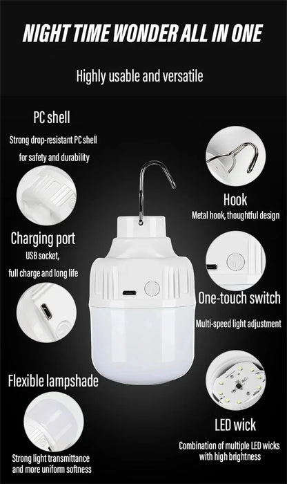 1-10PCS USB Rechargeable LED Camping Light Waterproof Portable High Power Outdoor Lantern for Hiking BBQ Emergency Hunting