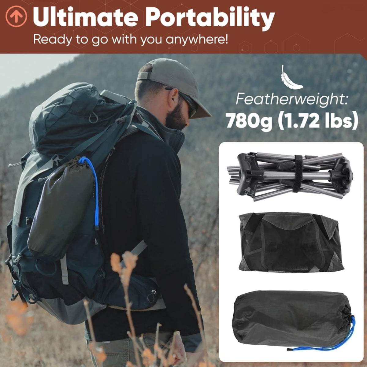 WESTTUNE 780g Ultralight Camping Chair Aluminum Alloy Lightweight Outdoor Folding Chair Moon Chair for Backpacking Hiking Travel