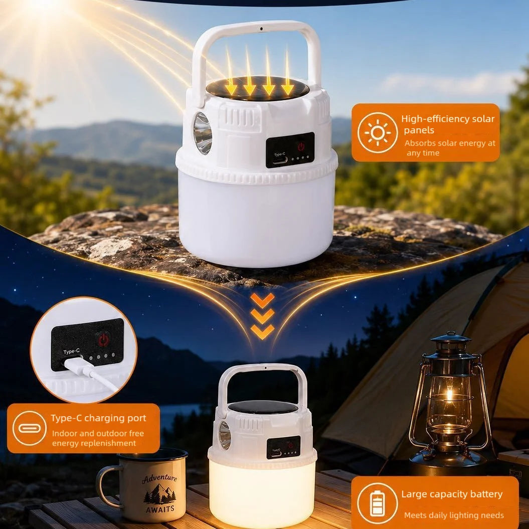 Solar LED Camping Lamp – Type-C Charging, with Hook