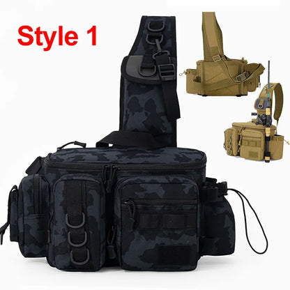 Fishing Tackle Sling Backpack with Rod Holder