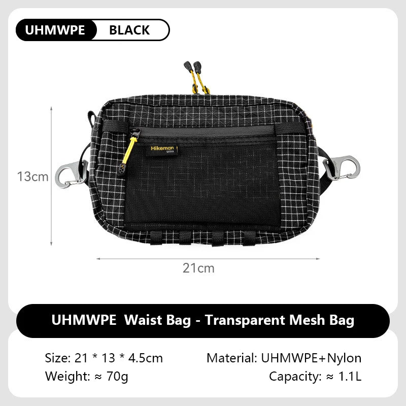 HIKEMAN Dyneema Fiber Waist Pack 1.1L Waterproof UrltraLight Multi Pocket for Cycling Running Hiking Camping Outdoor Sports