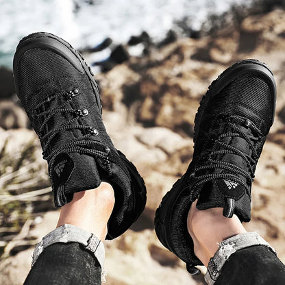 HIKEUP Non-slip Men Hiking Shoes Breathable Outdoor Wear Resistant Splashproof Climbing Men Sneaker Tourism Mountain Shoes
