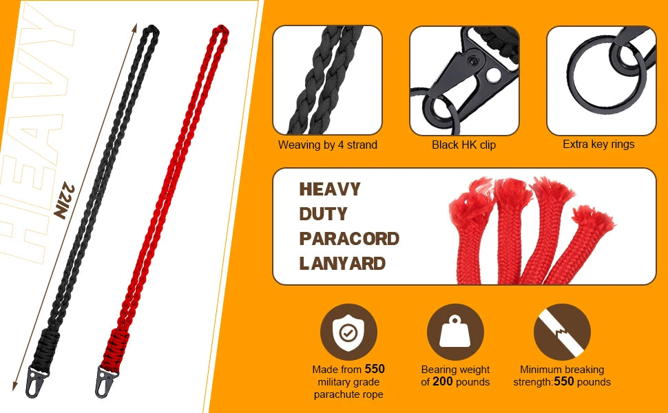 Heavy Duty Braided 550 Paracord Neck Lanyard Keychain Survival Parachute Rope Lanyard Necklace HK Clip Key Ring Outdoor Tools