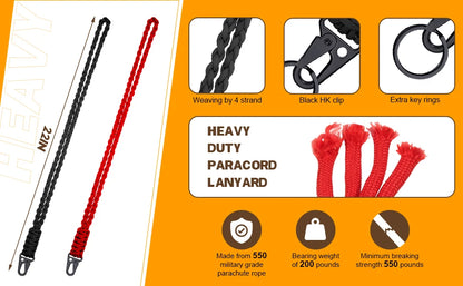 Heavy Duty Braided 550 Paracord Neck Lanyard Keychain Survival Parachute Rope Lanyard Necklace HK Clip Key Ring Outdoor Tools