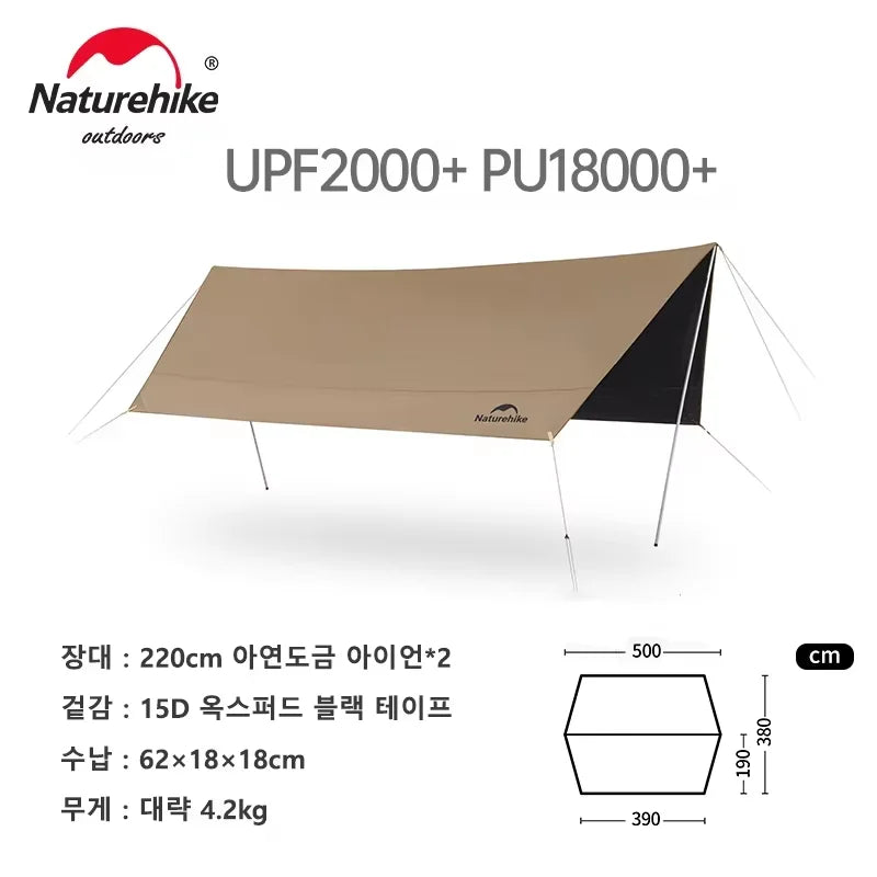 Naturehike Camping Sun Shelter Summer 10-12 Person Awning 17㎡ Sunshade Ourdoor Park Beach Tent Tarp Vinyl Coating Canopy