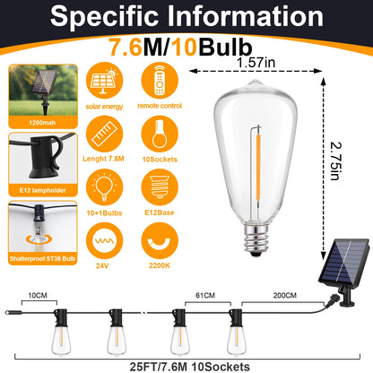 Solar Globe LED String Lights G40 Patio Light USB Recharger 8 Light Modes Remote Control Garden Solar Weatherproof Hanging Light
