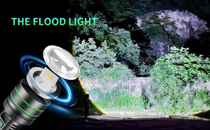 Bright Spotlight Long Range LED Flashlight Type-C Charging Strong Light Lamp Tactical Torch Waterproof Zoom Outdoor Lantern