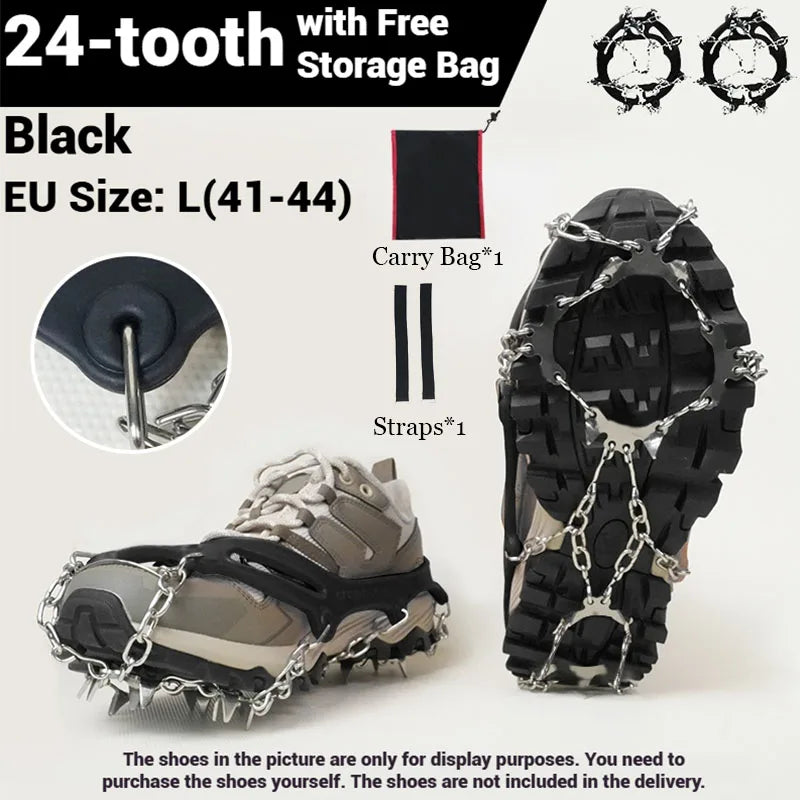 1 Pair Crampons 24 Teeth Anti-Skid 201 Stainless Steel Climbing Snow Walking Shoes Spike Grip Winter Outdoor Hiking Equipment