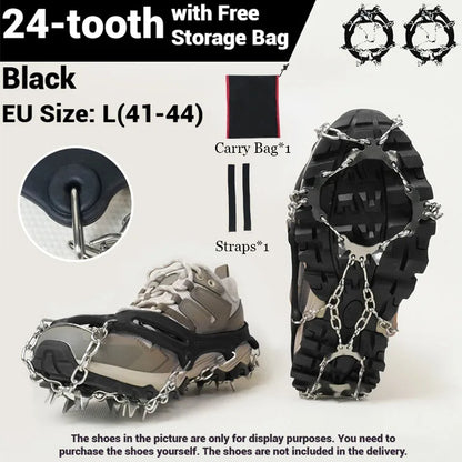 1 Pair Crampons 24 Teeth Anti-Skid 201 Stainless Steel Climbing Snow Walking Shoes Spike Grip Winter Outdoor Hiking Equipment