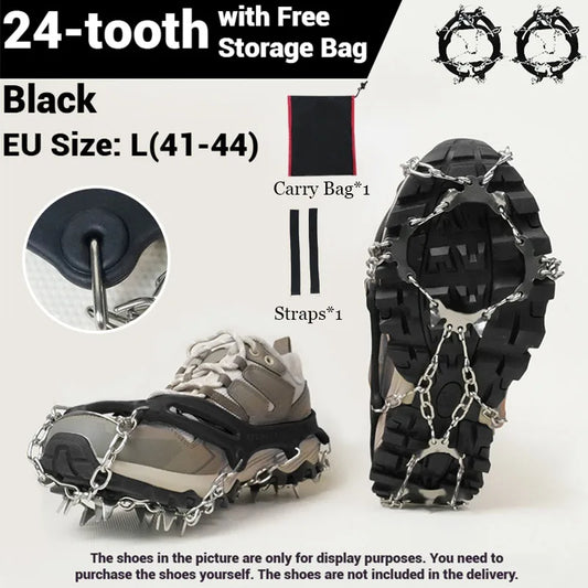 1 Pair Crampons 24 Teeth Anti-Skid 201 Stainless Steel Climbing Snow Walking Shoes Spike Grip Winter Outdoor Hiking Equipment