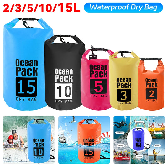 2L 3L 5L 10L 15L Waterproof Dry Bag Swimming Bag Foldable Beach Storage Pack Kayaking Rafting River Trekking Floating Water Sack