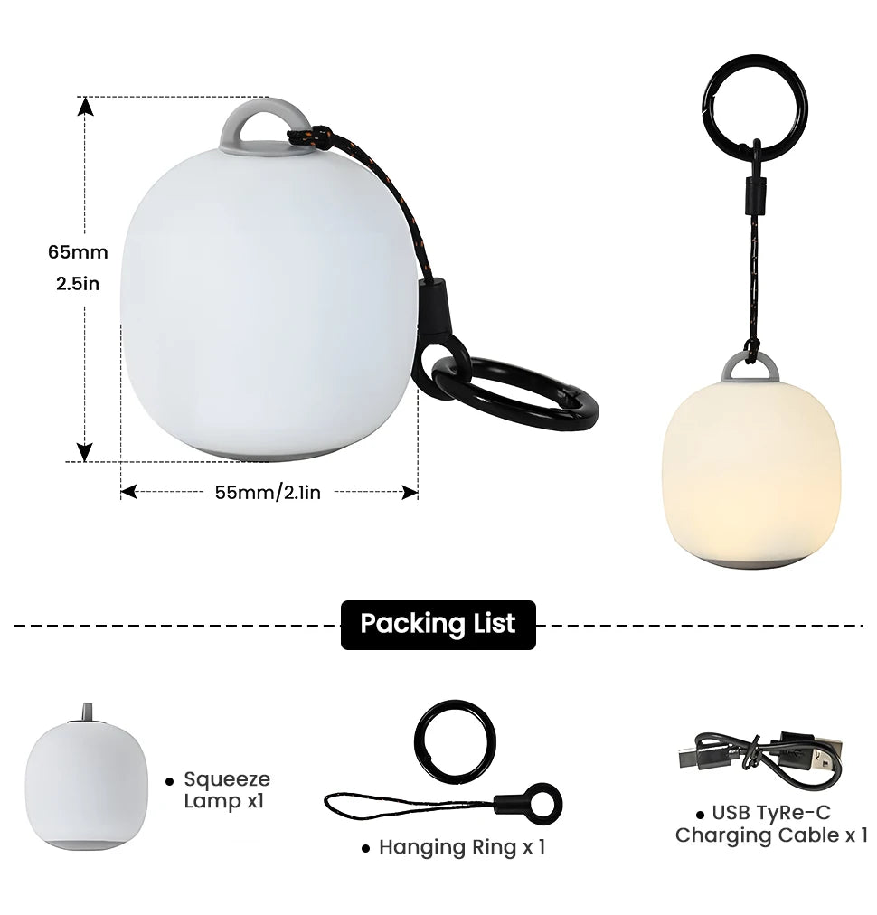 WESTTUNE Portable Camping Lantern Rechargeable LED Picnic Lamp MINI Egg-Shaped Squeeze Silicone Light for Outdoor Cozy Ambience