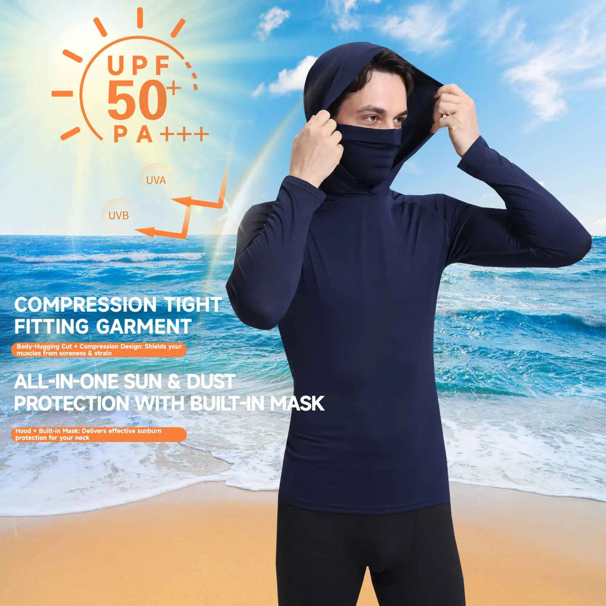 BOISHO UPF 50+ Fishing Hoodie with Face Mask