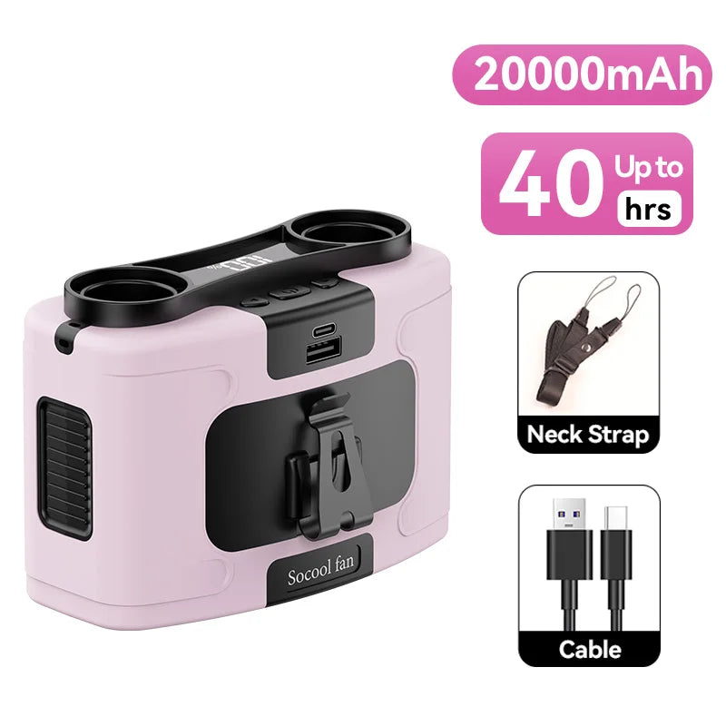 Socool Portable Waist Fan 10000mAh/20000mAh Handheld Hanging Neck Clip On Fan with Phone Charging LED Light for Outdoor Working