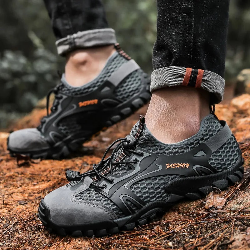 Men’s Outdoor Hiking Shoes – Anti-Slip Wear-Resistant Trekking & Jogging Sneakers (Breathable Trail Shoes, Khaki/Black/Brown/Gray)
