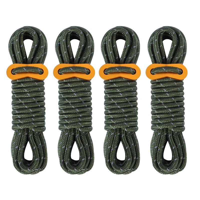 4Pcs 5mm Outdoor Tent Guyline Ropes 4M Reflective Camping Guy Lines with Adjuster Tensioner Camping Accessories for Tarp Canopy