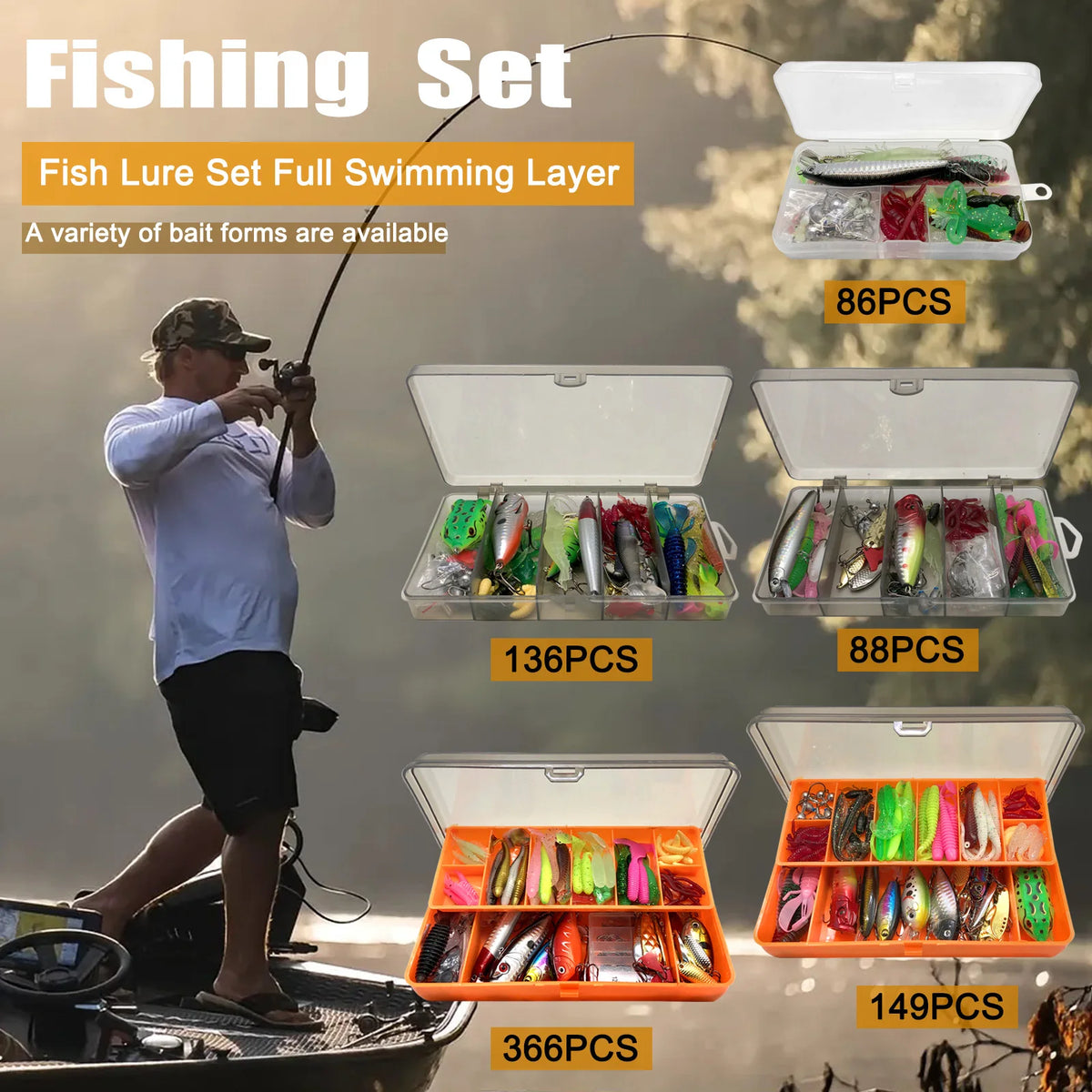 86/88/136/149/366pcs Fishing Lure Kit For Trout/Pike/Bass Multi-Lure Fishing Set Layered Tackle Pro Gear Tackle Box
