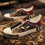 Men’s Leather Slip-On Sneakers – Trendy Casual Loafers with Street Style Print