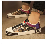 Men’s Leather Slip-On Sneakers – Trendy Casual Loafers with Street Style Print