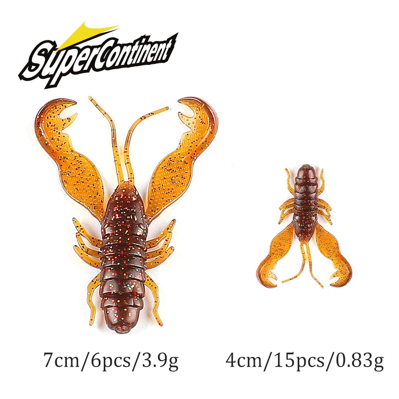 Supercontinent Filet Craw 40mm/15pcs 70mm/6pcs Soft Lure Fishing Lures shrimp Lobster Soft Plastic Lure Fishing Lures
