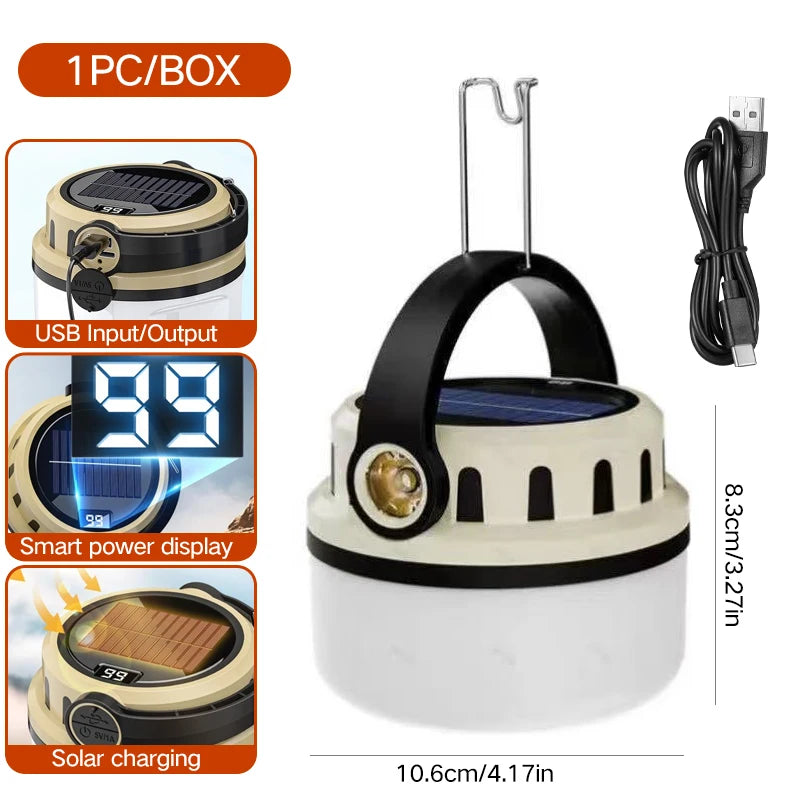 Solar LED Camping Lamp – Type-C Charging, with Hook