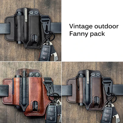 Outdoor Hunting Multi Tool Leather Bag, Portable Tool Storage Bag Leather Cover, Outdoor Camping Waist Leather Bag