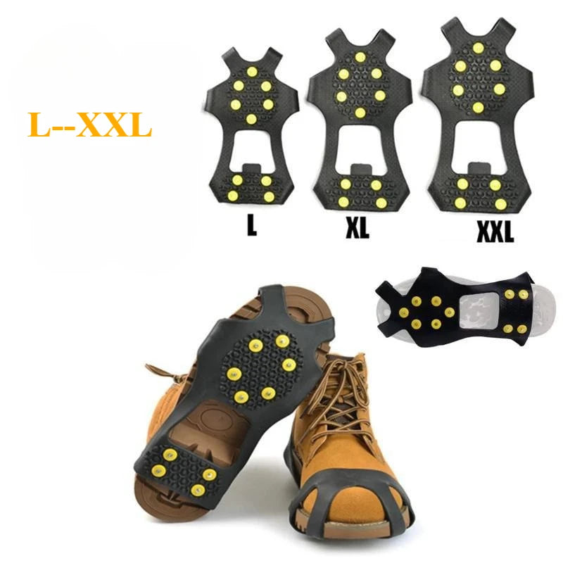 1Pair 10 Studs Anti-Skid Snow Ice Thermo Plastic Elastomer Climbing Shoes Cover Spikes Grips Cleats Over Shoes Covers Crampons