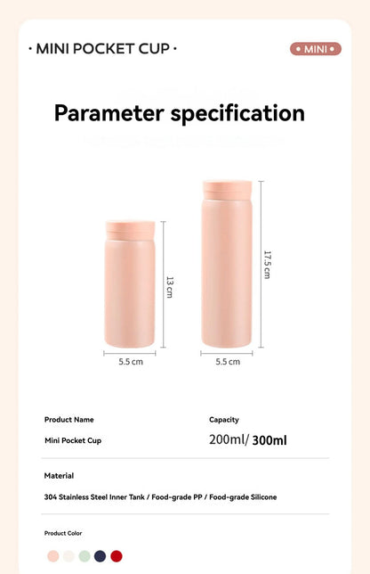 200ML/300ML Mini Insulated Cup Stainless Steel Pocket Cup Car Vacuum Flasks Coffee Cup Portable Leak-proof Thermal Water Bottle
