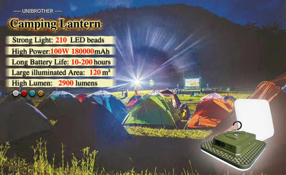 18000mAh 100W Rechargeable LED Camping Lantern Strong Light Magnetic Portable Torch Tent Light Emergency Work Maintenance Light