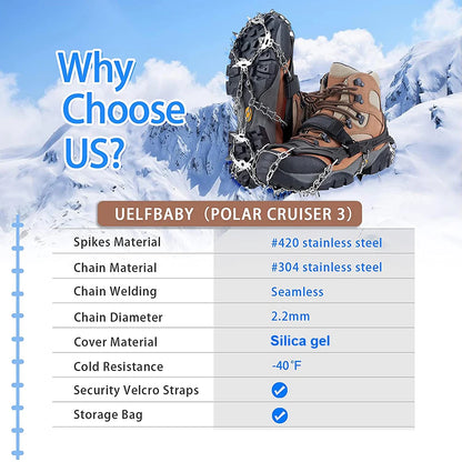 Crampons Shoes 19 Spikes Ice Snow Gripper Shoes Camping Anti-Slip Climbing Protect for Jogging Walking Hiking on Snow Ice