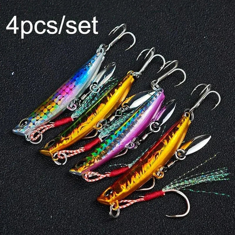 5.8cm 30g Saltwater Vertical Speed Jigs 4Pcs Set Metal Spoon Fishing Lures Equipped with Assist Hooks