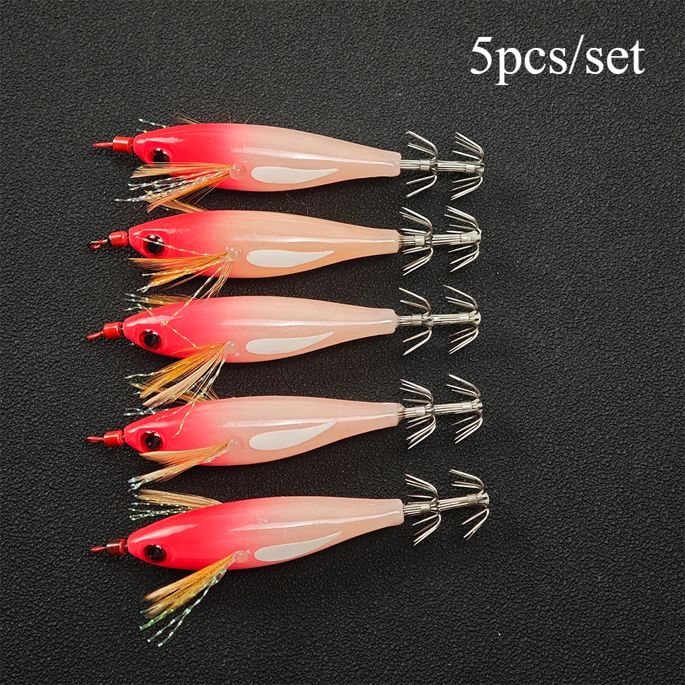 Ackibbik Glow Squid Jig Egi Set (5 Pack)