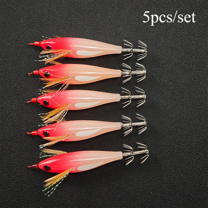 Ackibbik Glow Squid Jig Egi Set (5 Pack)