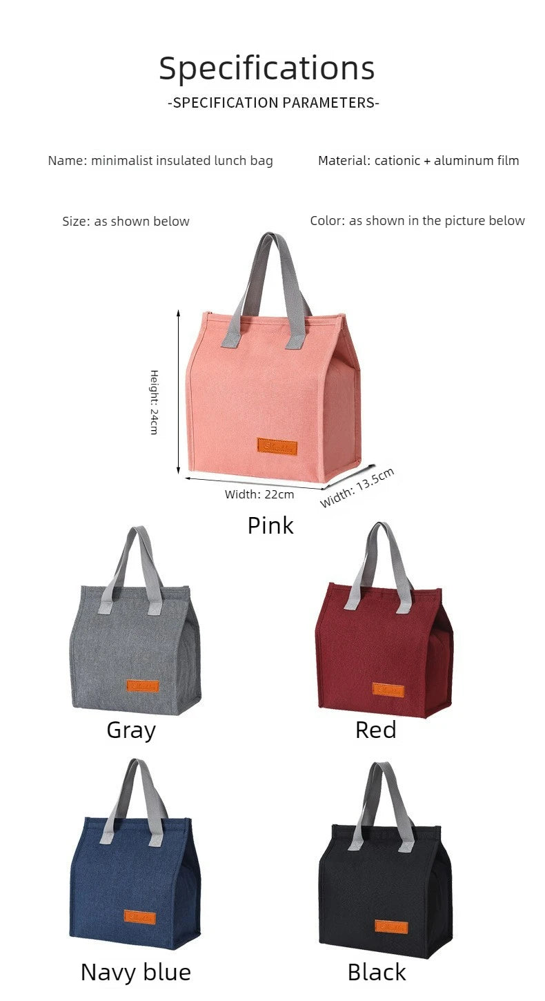 Portable Thermal Insulated Lunch Bag Simple Large Capacity Handle Lunch Tote for Work Picnic Travel Lunch Box