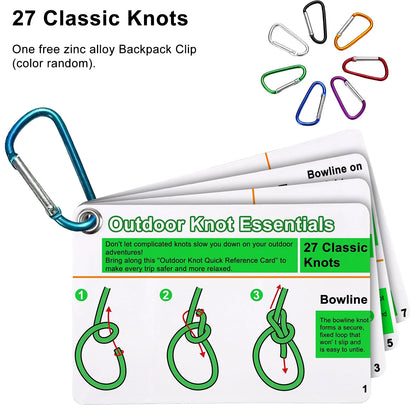 Waterproof Knot Tying Cards with Carabiner (27 Knots)