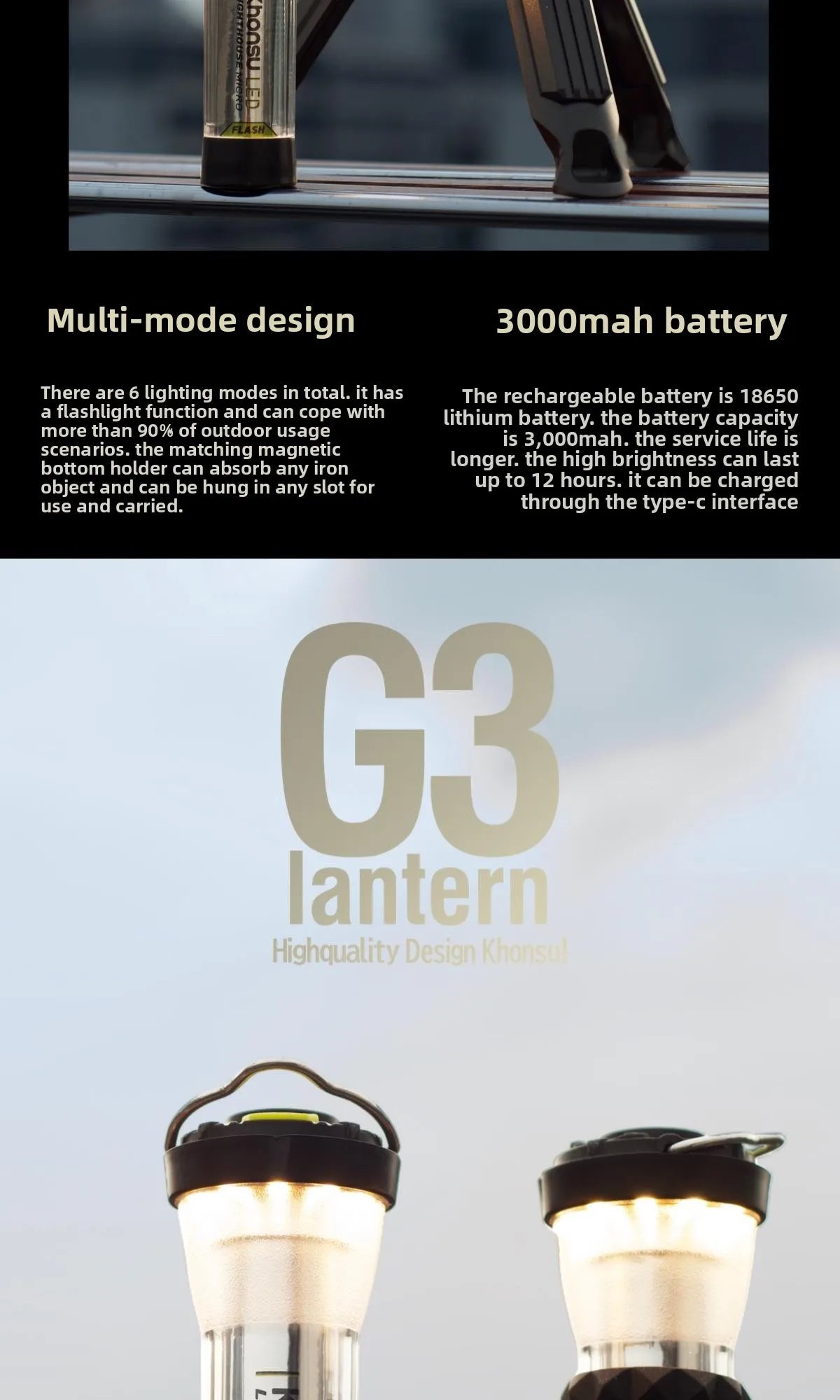 3000mAh Lighthouse LED Camping Lantern