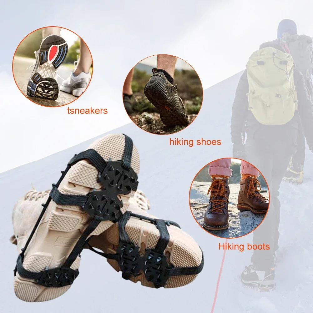 24 Teeth Ice Grips Anti-Slip Ice Claws Unisex Snow Claw Shoe Covers Climbing Chain Crampons Winter Outdoor Ice Gripper Spike