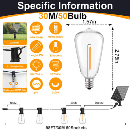 Solar Globe LED String Lights G40 Patio Light USB Recharger 8 Light Modes Remote Control Garden Solar Weatherproof Hanging Light