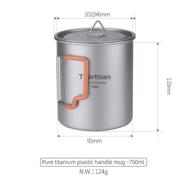 Tiartisan Outdoor Camping Pure Titanium Mug with Collapsible Handle Ultralight Portable Tea Cup Coffee Mug Drinkware