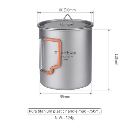 Tiartisan Outdoor Camping Pure Titanium Mug with Collapsible Handle Ultralight Portable Tea Cup Coffee Mug Drinkware